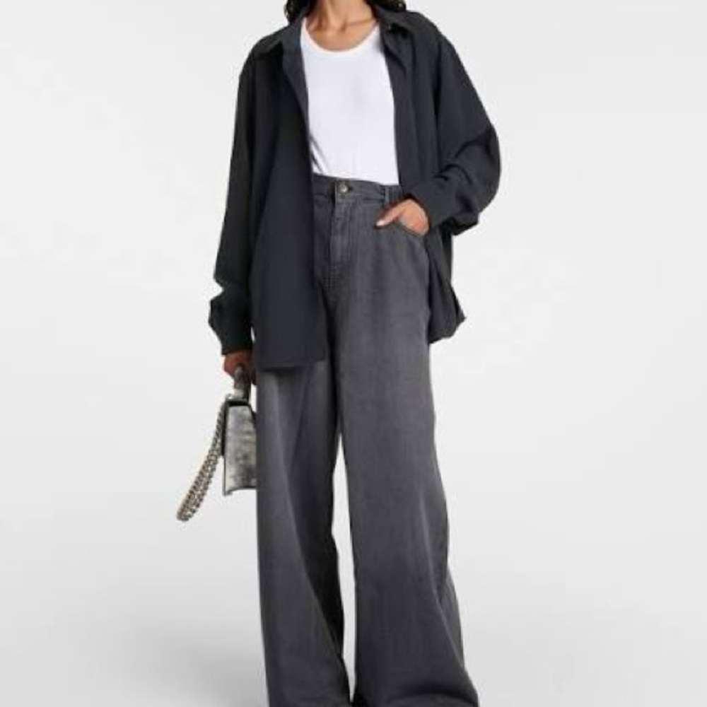 The Frankie Shop Wide-Leg Pants in Washed Charcoal Gray